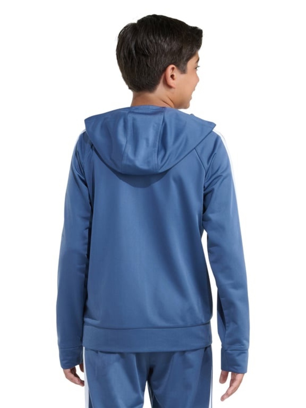 adidas Blue Zip-Up Hooded Track Jacket with White Stripes - Picture 5 of 6